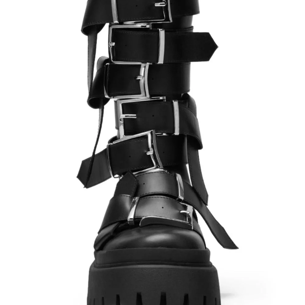 AKIRA Black Multi-Buckle Combat Boots - Picture 6 of 6